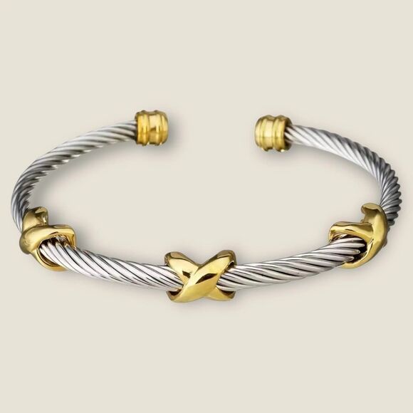 Two tone textured bangle A165 - Picture 1 of 5